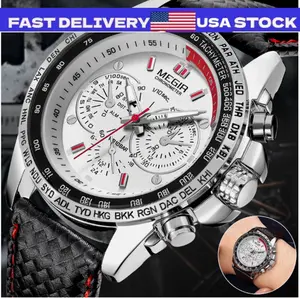 Waterproof Men Stainless Steel Leather Analog Sports Quartz Military Wrist Watch
