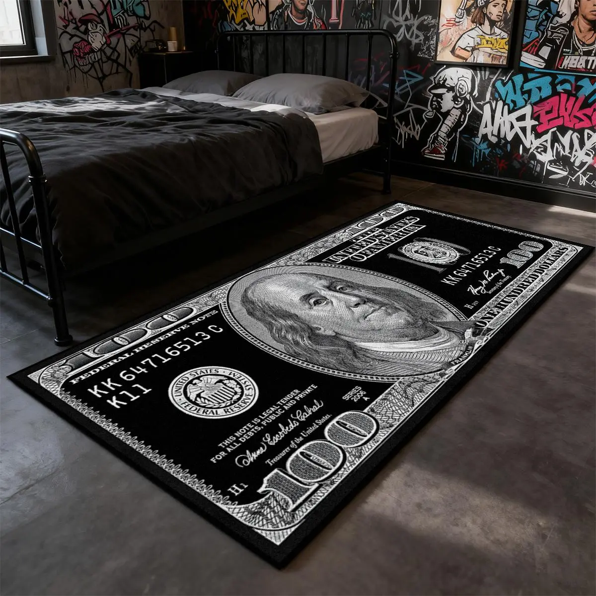 Black Dollar rug, Decorative area rug, long rug, soft comfortable non-slip floor mat, Machine washable, Non Slip Rugs, Anti Slip Rugs, home decoration, suitable for bedside, kitchen, bedroom, bathroom, living room and other scenes