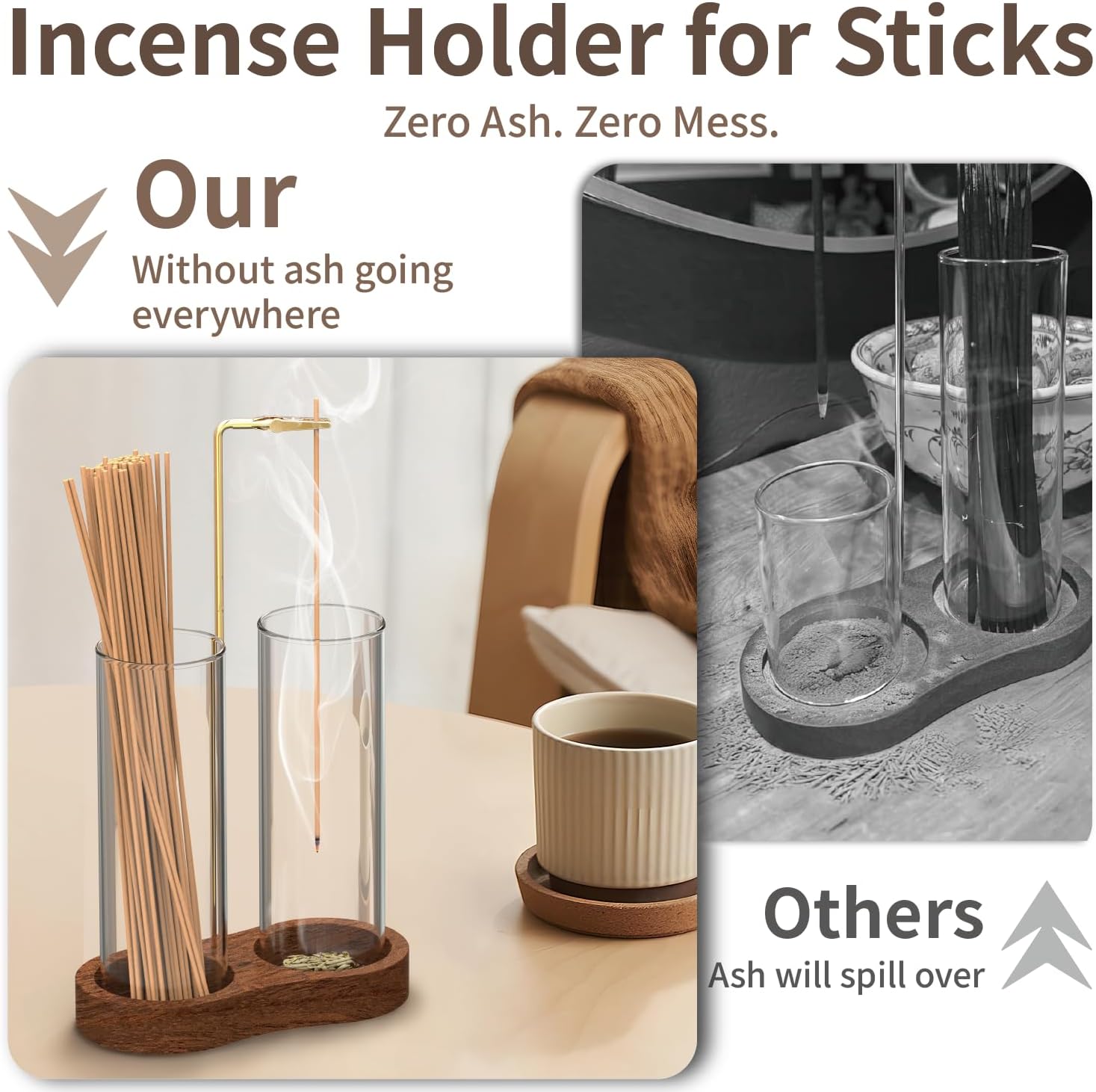 2 in 1 Incense Holder for Sticks, Anti-Ash Incense Holder, Upside Down Incense Burner Holder with Glass Ash Catcher & Incense Storage for Yoga Spa Meditation Home Decor