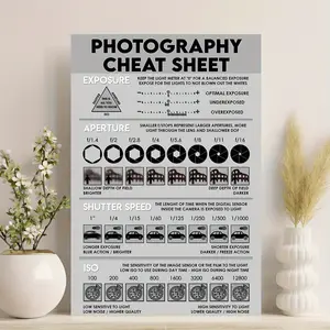 Photography Cheat Sheet Canvas Wall Art - Frameless 12x18 Inch Poster for Home & Club Decor, Exposure, Aperture, Shutter Speed, ISO Reference Guide