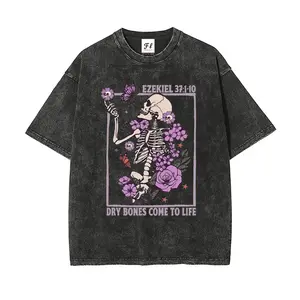 Men's Casual Vintage Skeleton Floral Graphic T-Shirt - Ezekiel 37:1-10 Dry Bones Design, Streetwear Outfits Short-Sleeve Tops, Relaxed Everyday Fit