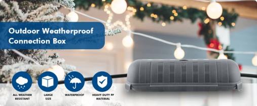 RESTMO Outdoor Waterproof Connection Box, Weatherproof Electrical Extension Cord Cover, Safe Sealed Cover to Protect Extension Cables, Strip Light, Power Tool, Timers, Holiday Decorations, Black