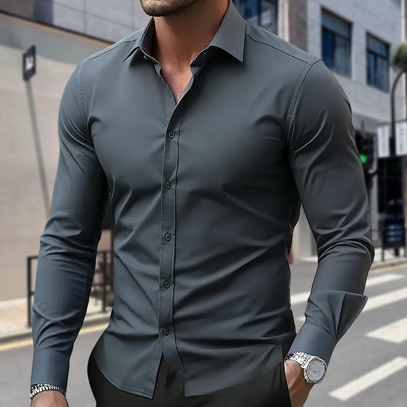 Men's Business Shirt - Simple and Minimalist Daily Wear for Work Settings. Durable and Long-lasting High-Quality Sewing. Smooth Texture. Classic Colors of Black, White and Blue. Breathable with Ice Silk Technology, No Sweating Problem. Men's Business Shirt - Simple and Minimalist Daily Wear for Work Settings. Durable and Long-lasting High-Quality Sewing. Smooth Texture. Classic Colors of Black, White and Blue. Breathable with Ice Silk Technology, No Sweating Problem.