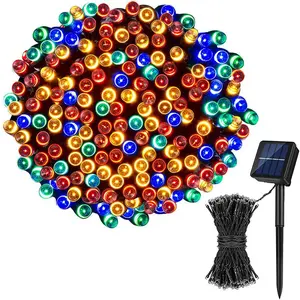 (4 PCS) 12-Meter, 100-LED Outdoor Solar Christmas String Lights — Waterproof Design with Remote Control and Timer Function; 8-Mode Solar Decorative Light String, Ideal for Christmas Trees, Weddings, Parties, and Various Decorative Settings.