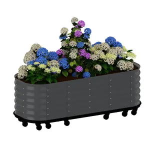 Garvee and Garvee galvanized metal raised garden beds with wheels and self-watering reservoirs, portable and suitable for indoor and outdoor use, ideal for growing herbs, vegetables, and plants