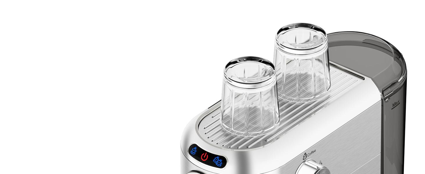 Espresso Machine 20 Bar, Compact Coffee Maker with Stainless Steel Design & Steam Milk Frother, 34oz Removable Water Tank for Lattes & Cappuccinos, Silver