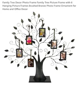 Family Tree Decor Photo Frame Family Tree Picture Frame with 6 Hanging Picture Frames Brushed Bronze Photo Frame Ornament for Home and Office Decor