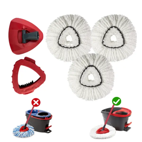 O-Cedar EasyWring Microfiber Spin Mop Refill Kit - 3 Replacement Mop Heads + 1 Scrub Brush(Hide inside) - Compatible with 1-Tank System, Deep Cleans Hard Floors, Tile & Multi-Surfaces Home