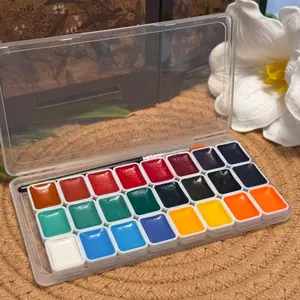 24 Color Watercolor Solid Paint Kit in Portable Box for Drawing,Writing,DIY for Newbie,Artists,Adults in Birthday Watercolor Painting Supplies