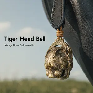 Pure Copper Lucky Tiger Head Bell Keychain - Traditional Chinese Feng Shui Door Decor, Portable Charm, Unique Gift Idea, Home Ornament