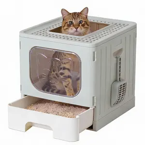 19IN Cat Litter Box with Lid Large Foldable Cat Box with Litter Scoop Front Entry Top Exit Kitty Litter Box with Door