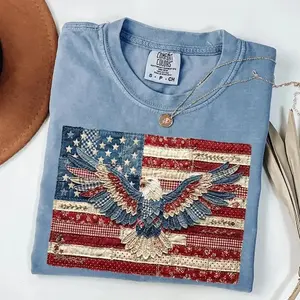 ( FAUX PATCHWORK-PRINT ) Comfort Colors 4th Of July Faux PRINT T-shirt, Retro American Flag T-shirt, Faux Patchwork Usa Shirt, Patriotic Shirt, Fourth Of July Shirt, Usa Flag Tee - TrendWear USA