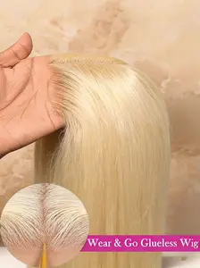 #613 Blonde 5x5 Lace Wig  150% Density Double Drawn Smooth Straight Hair, Pre-Cut Invisible Lace Wig, Pre-Sewn Natural Hairline, Blonde Wig, Glueless Transparent Lace Closure Wig