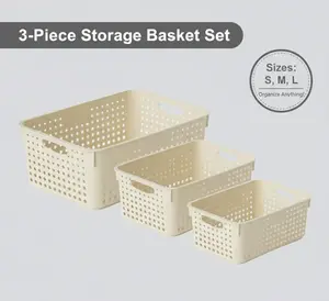 3Pcs Aestheti Nesting Storage Bins Minimalist Cream Series Organizer Set Perfect for Clothes, Toys & Kitchen Home Essentials