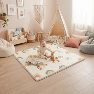 PaPaMat Baby Playpen Mat, 1.5‘’ Thick Memory Foam, Ultra-Soft & Water-Repellent, Cute Floral Tummy Time Mat for Baby Room