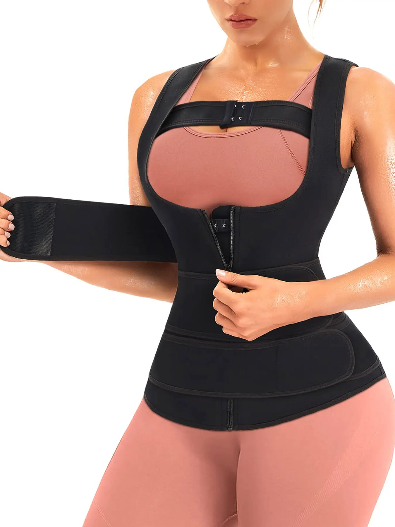 Classic Chest Support Sweatshirt, Women's 3 Layer Composite Stretchy Knit Fabric, Abdominal Binding, Large Bust Fixing, Sporty Slimming Compression No Underwire Fit Workout Shapewear Vest, Body Shaping Underwear, Minimalist
