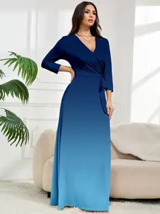 Women's Plus Size V Neck Bodycon Dress, Elastic Slim Fit, Gradient Color Design, Special Occasion Wear, All Seasons