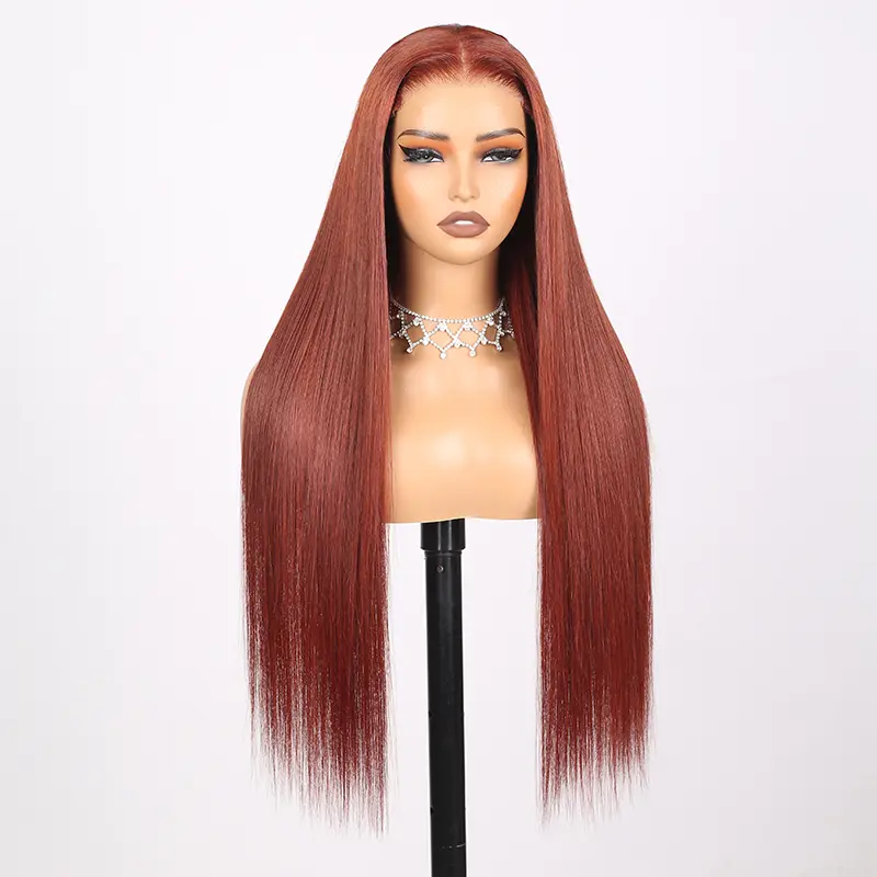 Megalook Women's 5x6 Glueless Human Hair Lace Front Wig - #33 Color, Silky Straight Texture, Natural Hairline, 320℉ Heat Resistant, Easy to Wear, Female