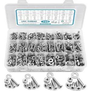 720 count Nuts and  Assortment Kit, Machine Screws, #6-32#8-32#10-24#1/4-20 Stainless Steel Screws Set, Phillips Flat  16 SAE Sizes Assorted Nuts  Washers with Labeled Case