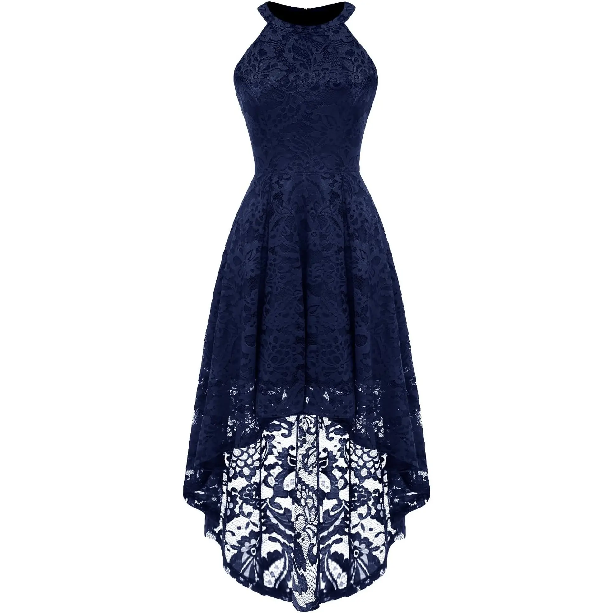 Dressystar Women Halter Lace Wedding Guest Dress Hi-Lo Cocktail Party Bridesmaid Formal Dresses Dressystar Navy Womenswear