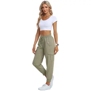 MoFiz Women's Spring, Autumn and Summer Outdoor Casual Pants Multi-Pockets Elastic Waist Body Sports Hiking Sweatpants Womenswear