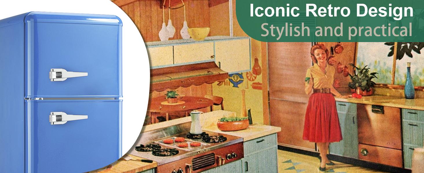 Retro Mini Fridge with Freezer 3.2 Cu Ft Small Vintage Refrigerator 7-Level Thermostat Compact 2-Door for Home Office RV Blue Energy Efficient Low Noise mini fridge mini fridges fridge