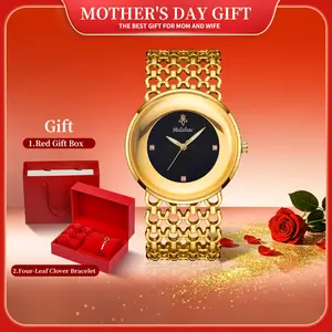 [Mother's Day gift]Luxury Round Bracelet Watch for Women Gold & Black Dual Color Options Waterproof Free Size Adjustment Elegant Daily Wear Fashionable Wristwatch Perfect Christmas Gift Valentine's Day Gift-1016