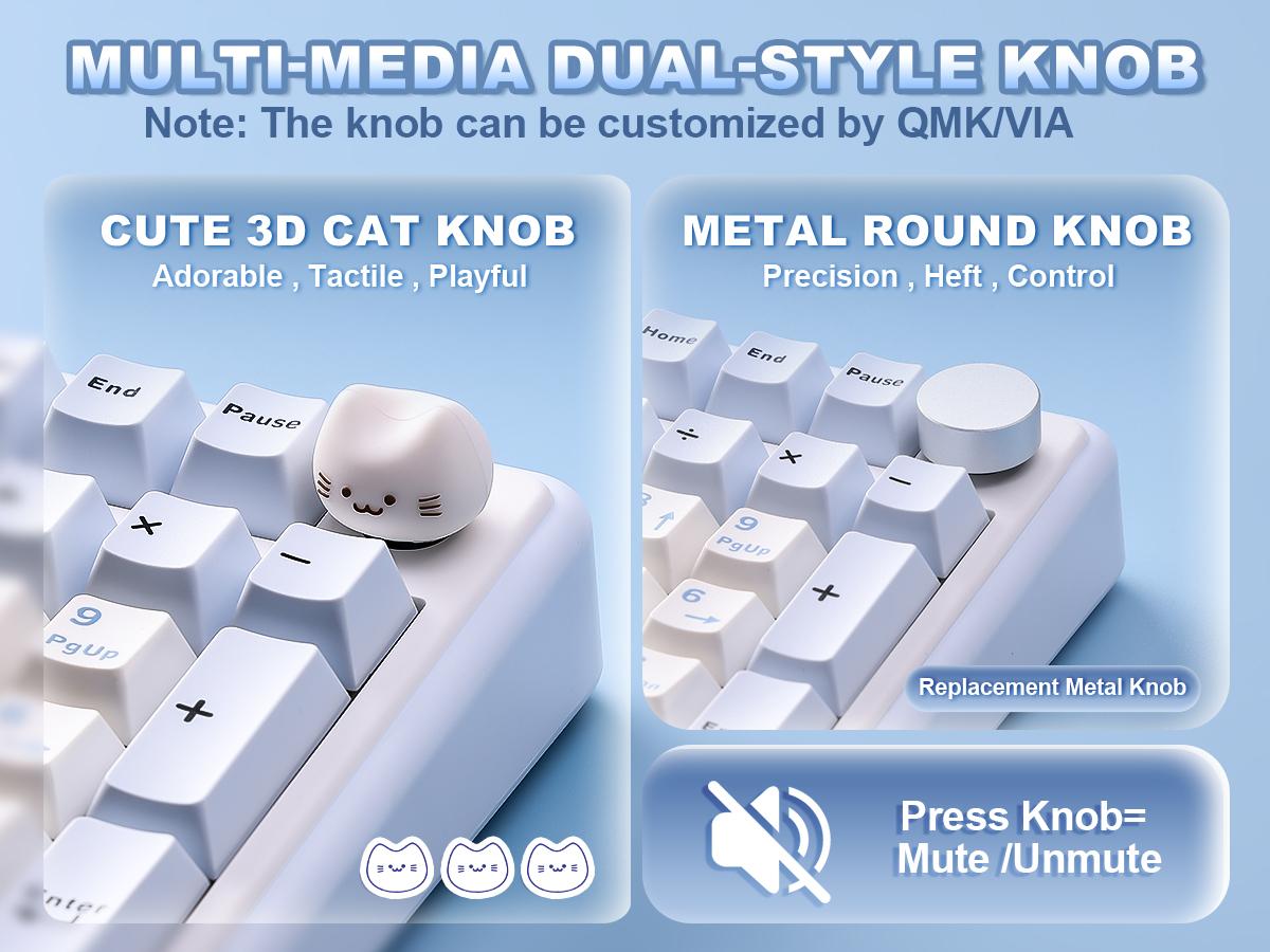 YUNZII B98 PRO Wireless Mechanical Keyboard, QMK/VIA Gaming 96% Layout with Numpad and Cute Cat Knob, BT/2.4G/USB-C, Pre-Lubed Switch Hot Swap Gasket, RGB for Win/Mac