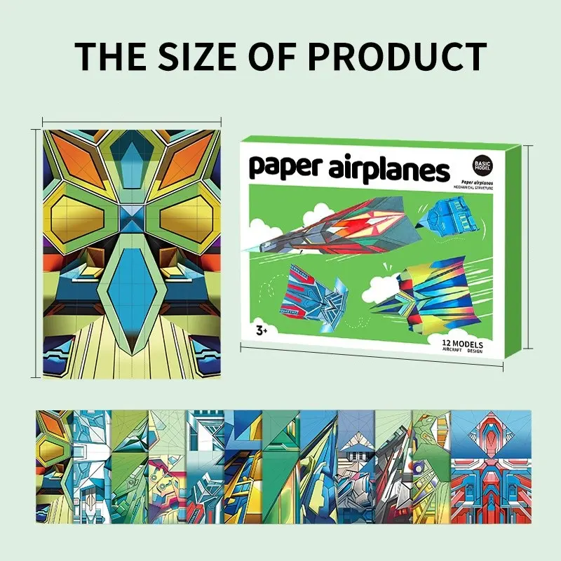 Origami Paper Set, 36 Sheets Airplane Folding Kit, Educational Toy for Kindergarten, 3D Colorful Cardstock