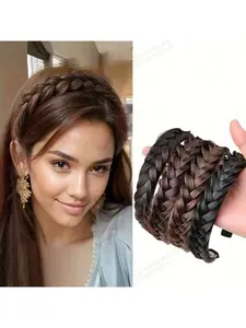 1pc Women's Elegant And Fashionable Fishbone Braided Headband, Simple Non-Slip Solid Color Hair Accessory, Ideal Choice For Parties And Festive Vacations In Spring And Summer, Wig Accessories Hairband