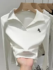 Spring Summer Versatile Basic Top, Moisture-Wicking Milk Silk Fabric, Stylish V Neck with Drawstring Waist, Perfect for Home and Outings, Animal