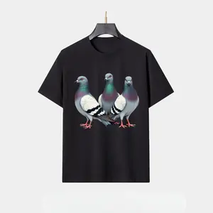 Men's Short Sleeve Graphic Tshirt - 100% Knitted Polyester-Cotton Fabric, 3 Colorful Pigeons Design, Round Neck, Lightweight Breathable Summer Casual Western Top, Machine Washable