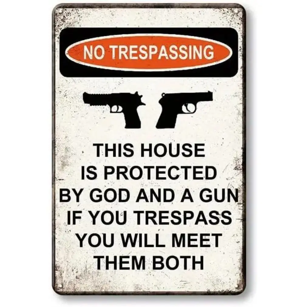 Creative Metal Aluminum Sign with Gun Pattern, No Unauthorized Entry, Garden Courtyard Home Decor, Farmhouse Art Wall Identifier, 8x12 Inches, Wall Metal Plaque, Metal Signs