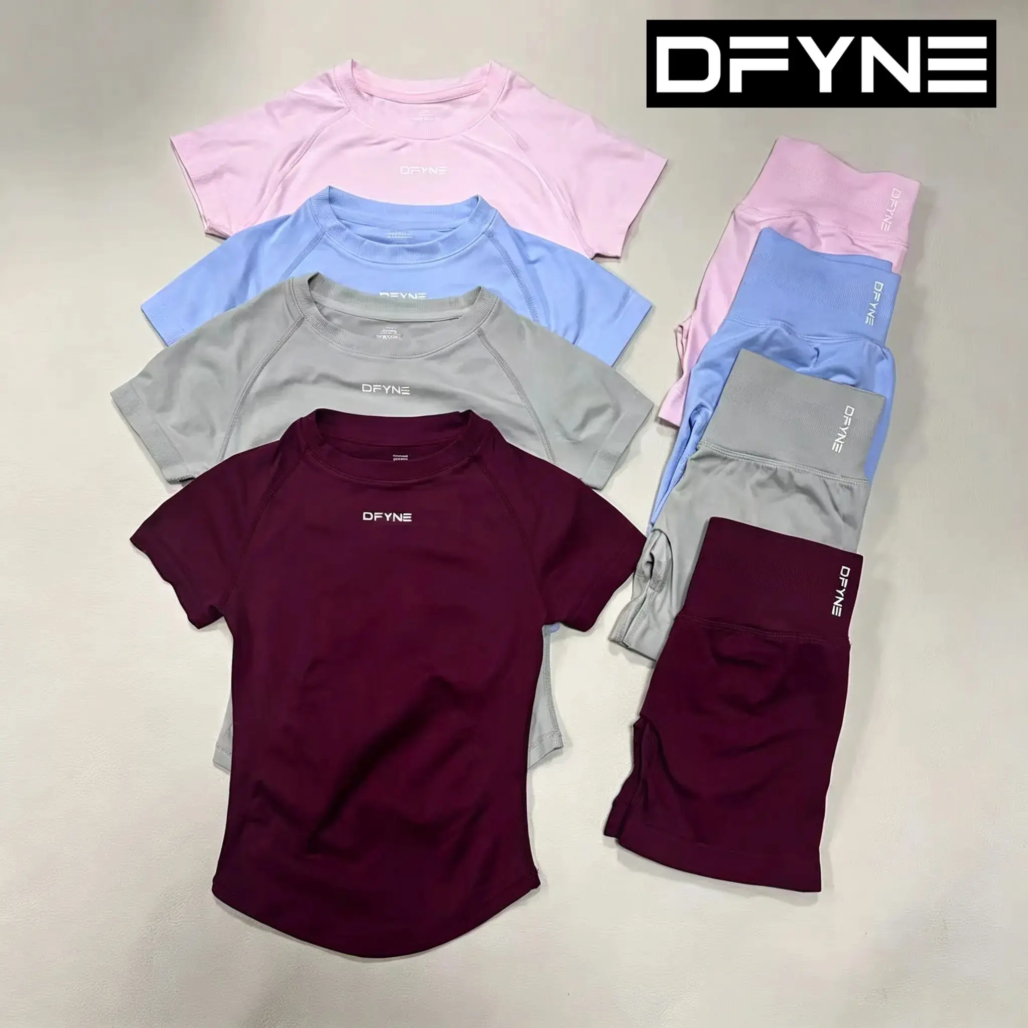 DFYNE Women's Seamless 2-Piece Gym Set: Short Sleeve Top & High-Waisted Biker Shorts Workout Outfit