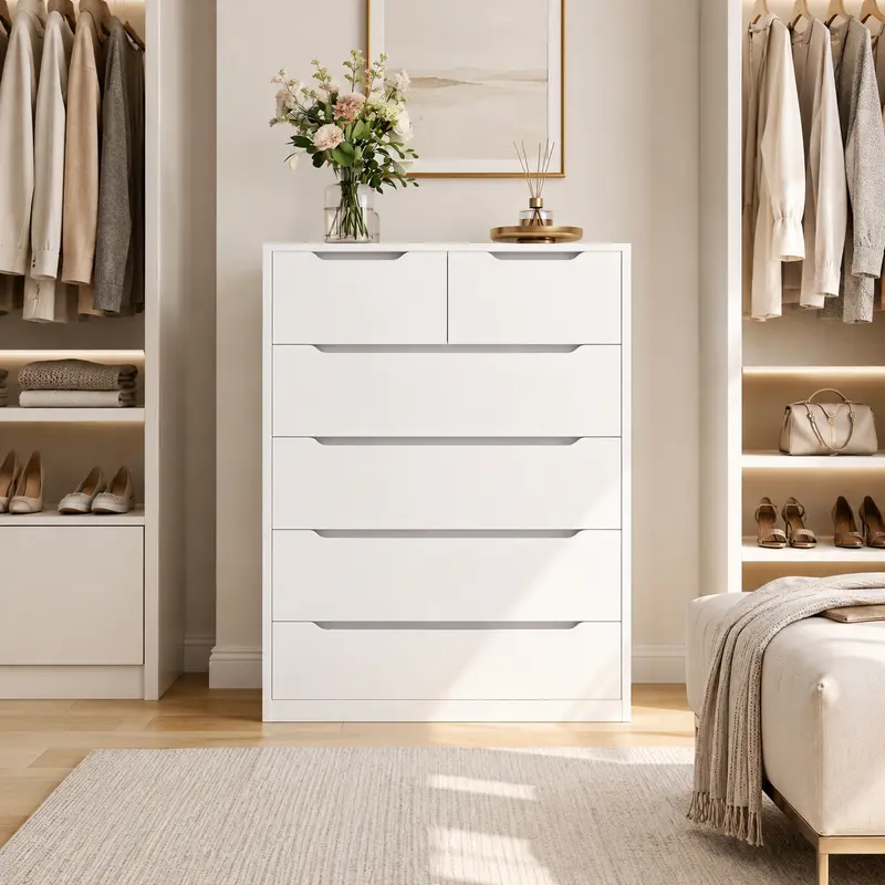 Raybee 6 Drawers Dresser for Bedroom, Modern Chest of Drawers, Black Dresser with Large Organizer, Deep Drawer and Smooth Metal Rail
