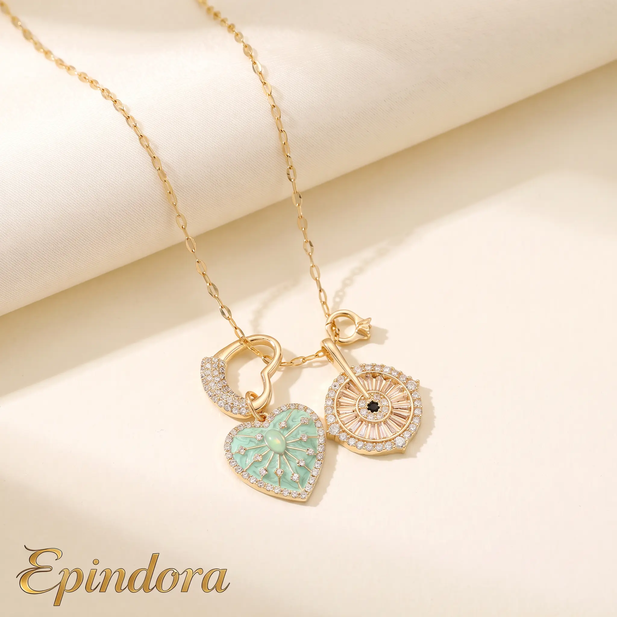Epindora Vintage Mint Heart Necklace