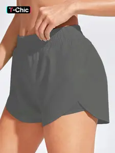 Women's Solid Color Wide Waistband Shorts, Breathable Comfortable Shorts Activewear for Yoga Gym Workout Running, Ladies Summer Bottoms