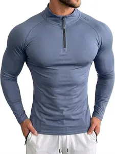 Quarter Zip Men's Performance Sportswear Long Sleeve, Lightweight Moisture-Wicking Training Tee, Gym Tees, Slim Fit Versatile Pullover for Running, Outdoor Training and Daily Athleisure