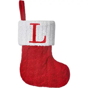 Mini Red Knit Stocking,8.5 Inches Initial Monogram Embroidered Christmas Stocking,Family Fireplace Hanging Ornament Xmas Holiday Decor Gift-Letter L