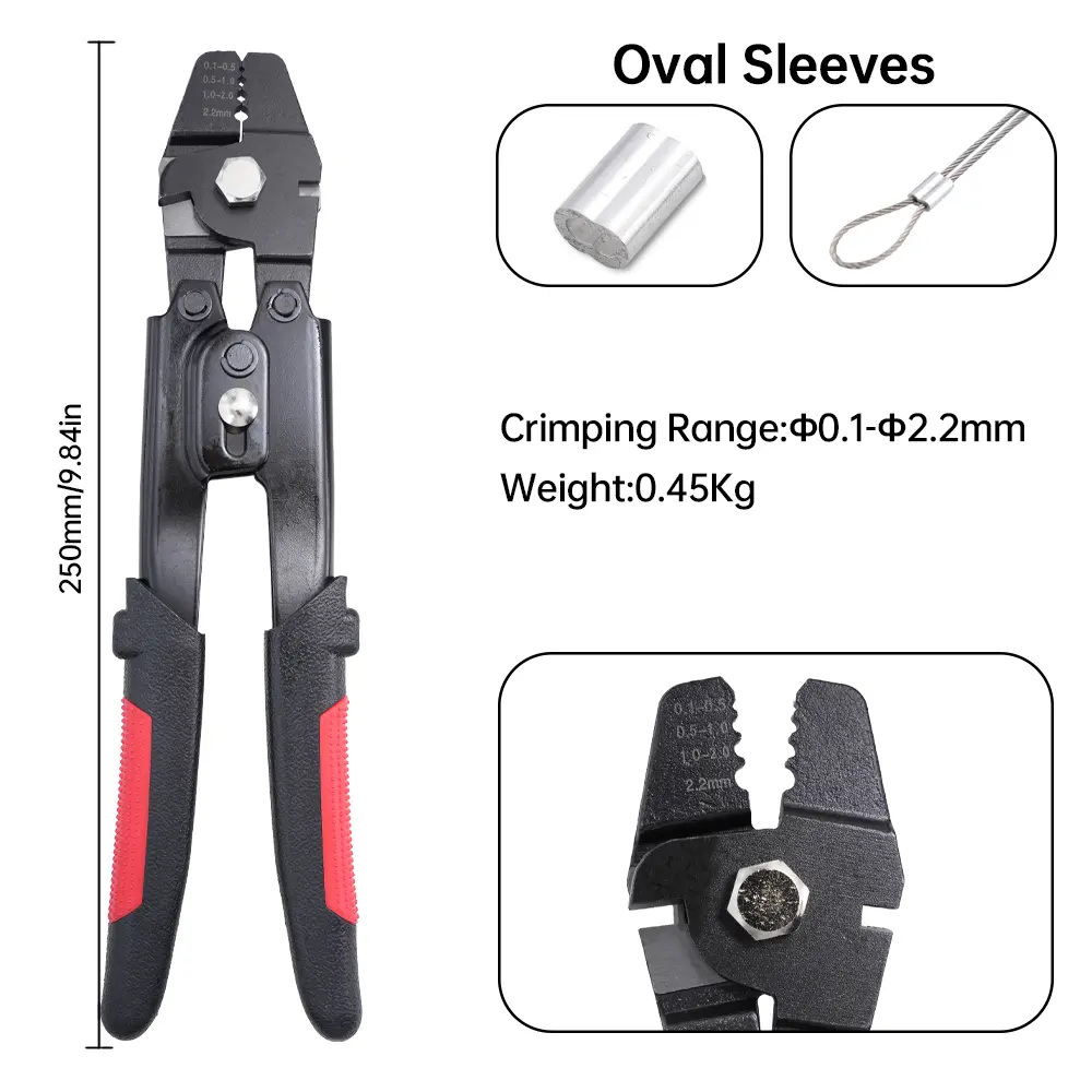 10-inch-Heavy-duty Wire Rope Crimping Tool＆150 pcs Aluminum Sleeve for 3/64 1/16 5/64 inchAluminum Crimping Loop Sleeves Fishing pliers Bundling Tool，Crimping Tool Kit，
