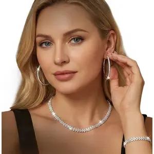 Elegant Rhombus Shine Trio Jewelry Set for Women Necklace Earrings Bracelet Perfect for Wedding Party Valentine's Day & Everyday Use Classic Design Bridal Accessory