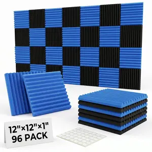 96  Soundproof Foam Panels, 1x12x12 Inch Acoustic Foam Boards, High Density Noise Reduction, Wall Mounting for Studios,（Black and Blue）