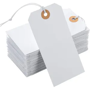 100pcs Large Price Tags with String Attached White Hang Paper Tags with Elastic String Reinforced Hole Writable Mother's Day Tag Inventory Tag 4.76''×2.36''