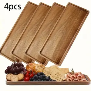 4PCS rectangular wooden tray, display tray, spring decoration tray, outdoor camping food tray, used for food tray, rectangular cake and dessert tray, suitable for Halloween, Easter, Christmas and New Year, can be used for restaurants, parties, birthdays a