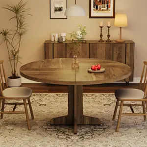 Modern Farmhouse 47 Inch Round Dining Table, Sturdy Wooden Top with Stable Base, Rustic Freestanding Kitchen Dining Room Furniture, Rustic Brown / Grey, Table Only