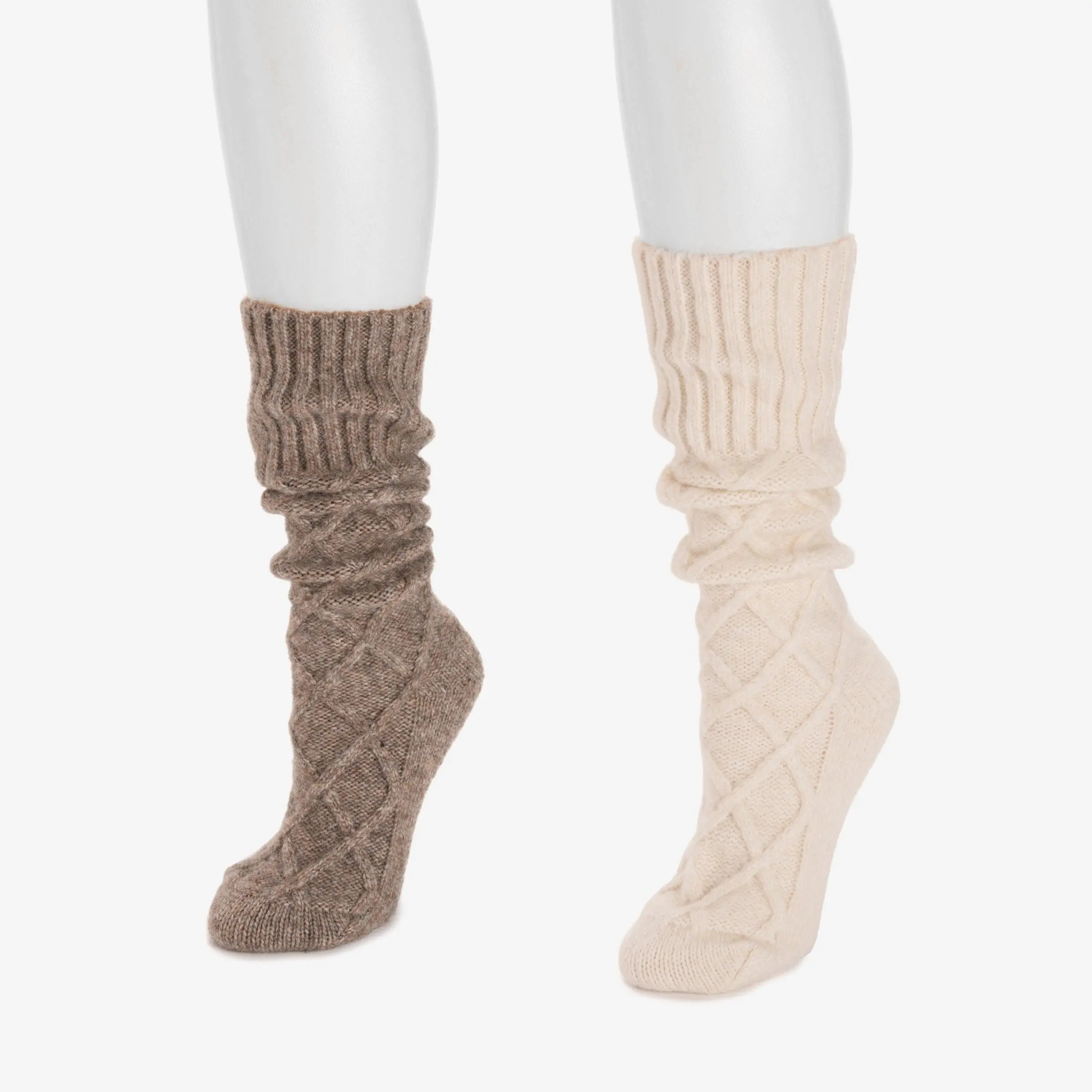 Women's 2-Pack Cable-Knit Sweater Socks in Timberwolf & Ivory, Elegant Luxe Mid-Calf Style for Cold Weather Layering, Elegance, Timberwolf-Ivory Pack, Textured