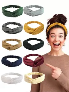 10pcs Boho Style Hair Bands Set, All over Print, Adjustable Design, Non-Slip, Multi-Colors & Patterns, Ideal for Makeup & Washing Face, Headband Set
