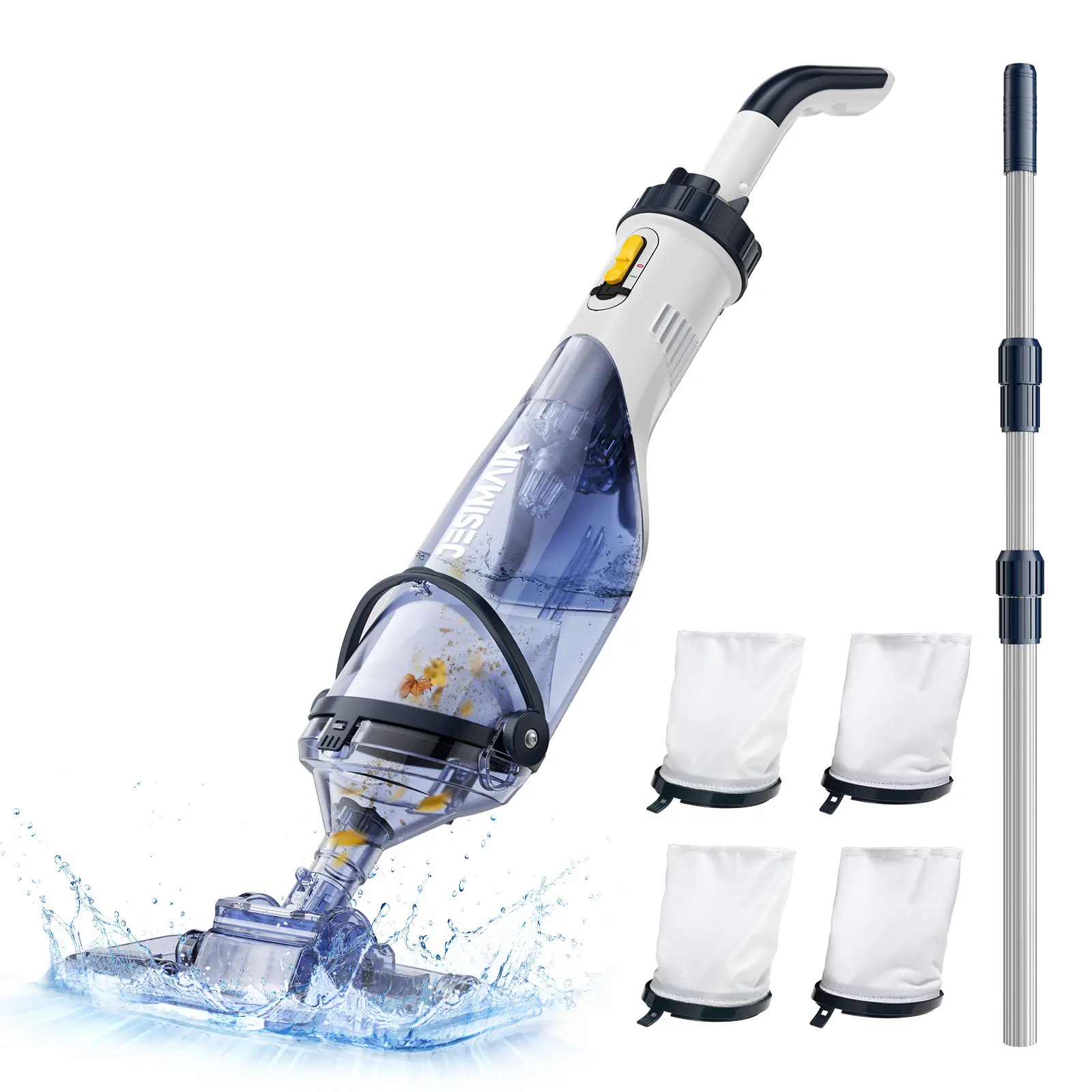 JESIMAIK Pool Vacuum for Above Ground Pools, 18.5 GPM Powerful Suction, Rechargeable Pool Cleaner with Telescopic Pole, Dual Vacuum Heads, 60 Min Runtime for Leaves & Debris