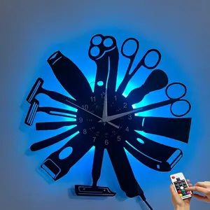 Barber Shop Tools LED Vinyl Wall Clock Color Glowing Home Decor Gift for Barbers (Battery Not Included)
