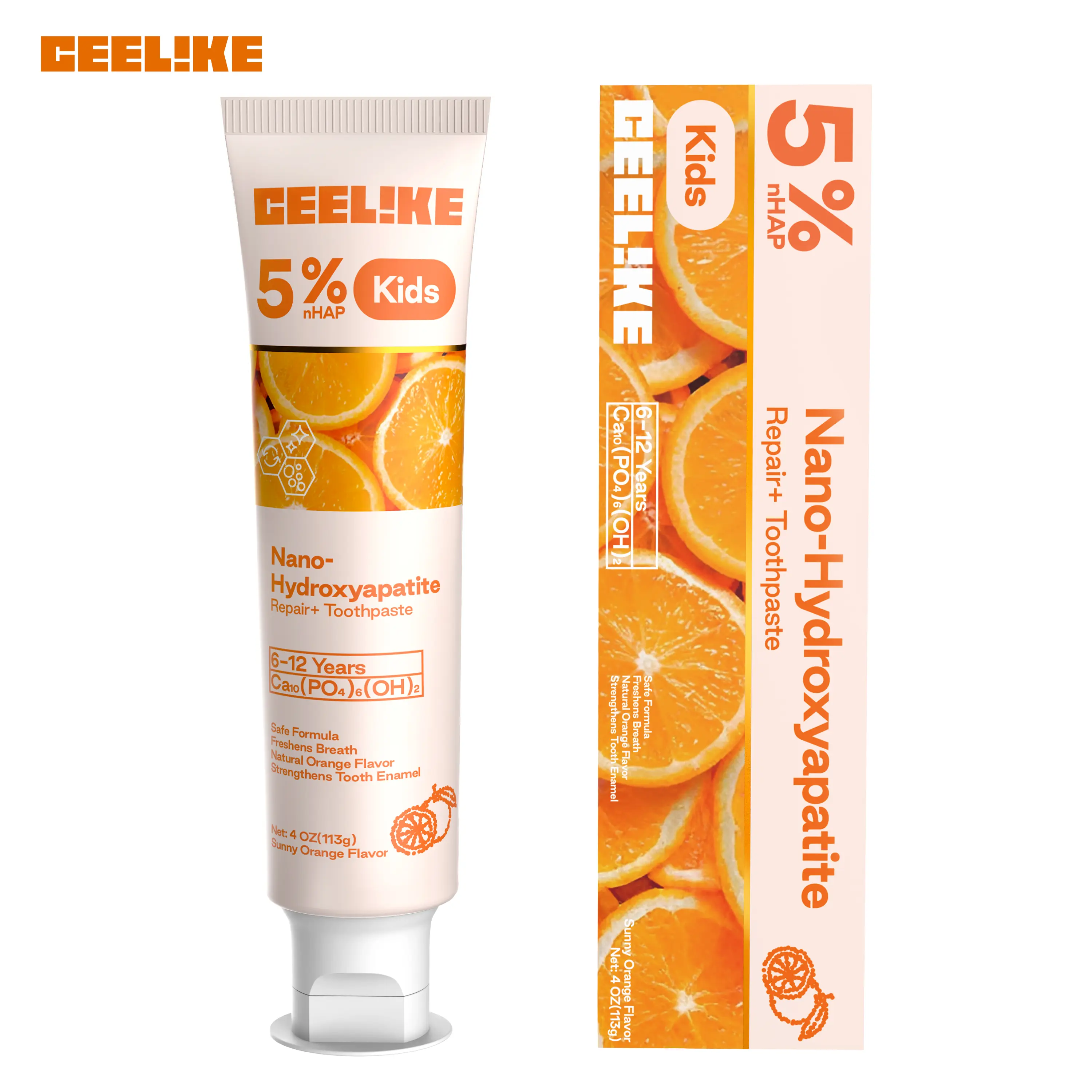 CEELIKE Orange Flavor Kids Toothpaste | Gentle Formula, Protects Teeth Health, Fluoride-Free and Safe